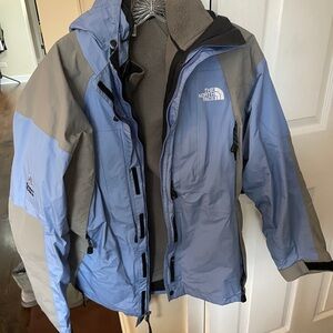 The North Face Light Blue and Gray Outdoor Jacket with Zip out vest
